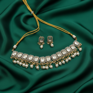 Rectangular Polki & Seed Pearl Choker Set