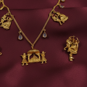 Hexagonal Blossom Kundan Choker with Lavender Pearl Strands & Emerald Drops