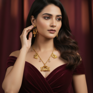 Hexagonal Blossom Kundan Choker with Lavender Pearl Strands & Emerald Drops