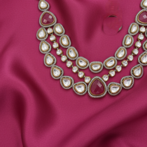 Hexagonal Blossom Kundan Choker with Lavender Pearl Strands & Emerald Drops