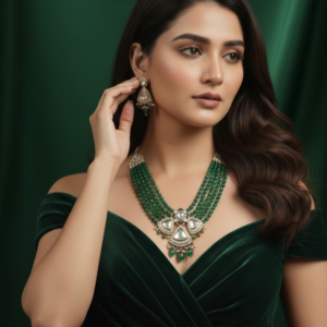 Ethereal Floral Kundan Choker with Multi-Strand Lilac Beads & Emerald Accents