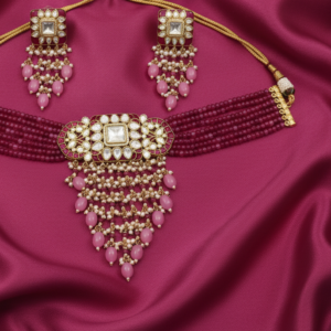 Lavender Haze Kundan Choker with Emerald Green & Pearl Cascades