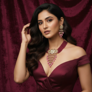 Lavender Haze Kundan Choker with Emerald Green & Pearl Cascades