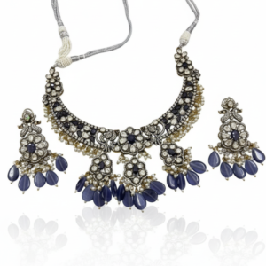 Sapphire Radiance Pavé-Framed Kundan & Tanzanite Blue Drop Set
