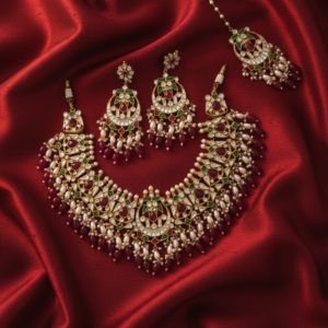 Imperial Navratna-Inspired Kundan Choker with Meenakari & Ruby Droplets