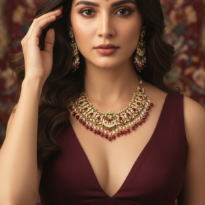 Imperial Navratna-Inspired Kundan Choker with Meenakari & Ruby Droplets