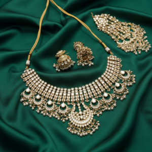 Celestial Chandbali Grand Choker with Regal Polki Jhumkas