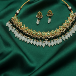 Heritage Meenakari Floral Choker with Tiered Emerald & Moonstone-White Beads