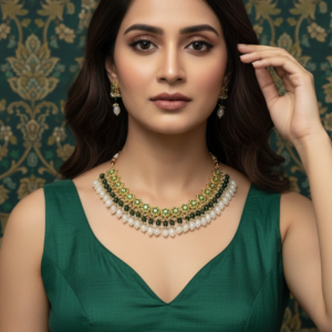 Heritage Meenakari Floral Choker with Tiered Emerald & Moonstone-White Beads