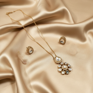 Ethereal Floral Kundan Pendant & Teardrop Stud Set