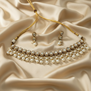 Moonlight Harmony Kundan & Droplet Pearl Necklace Set