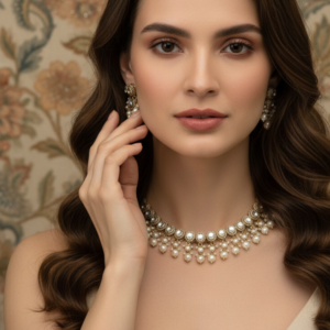 Moonlight Harmony Kundan & Droplet Pearl Necklace Set