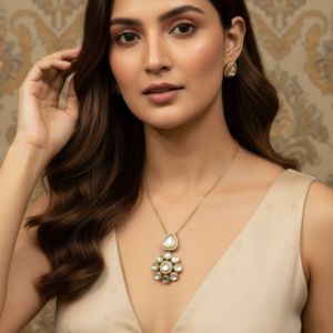 Ethereal Floral Kundan Pendant & Teardrop Stud Set