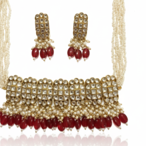 Heritage Polki Choker Set with Deep Ruby-Red Bead Droplets