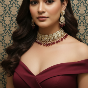 Heritage Polki Choker Set with Deep Ruby-Red Bead Droplets