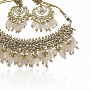 Heritage Polki Choker Set with Blush Pink Onyx Drops and Chandbali Earrings