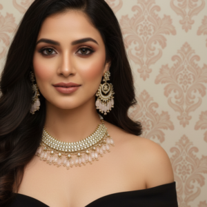 Heritage Polki Choker Set with Blush Pink Onyx Drops and Chandbali Earrings
