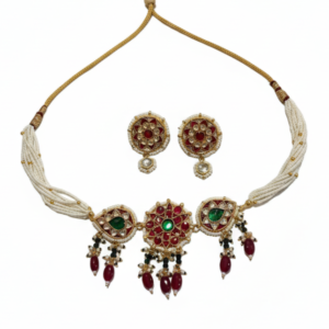 Imperial Pearl Mala with Ruby & Emerald Medallions