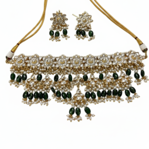 Majestic Polki-Style Tiered Choker with Emerald Green Drops