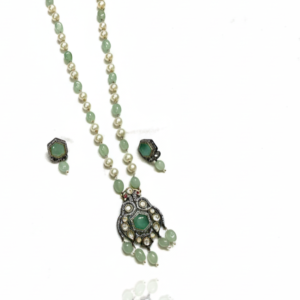 The Mint Radiance: Pearl & Sage Heritage Pendant Set