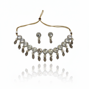 The Midnight Mirage: Smoky Quartz & Polki Collar Set