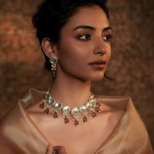 The Midnight Mirage: Smoky Quartz & Polki Collar Set